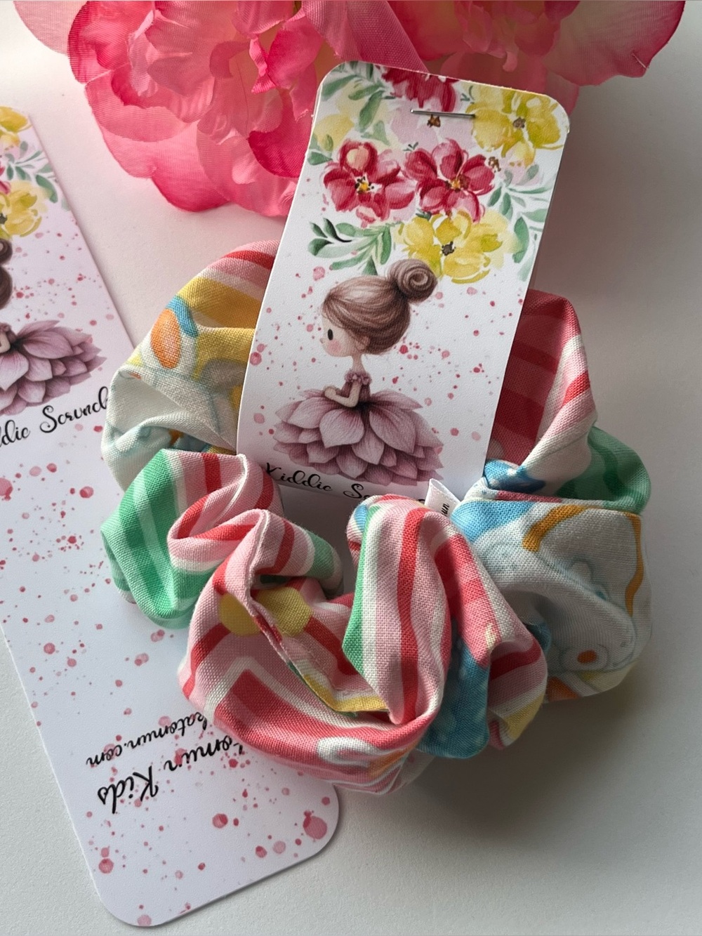 Kids Striped Multicolor Fabric Hair Scrunchie